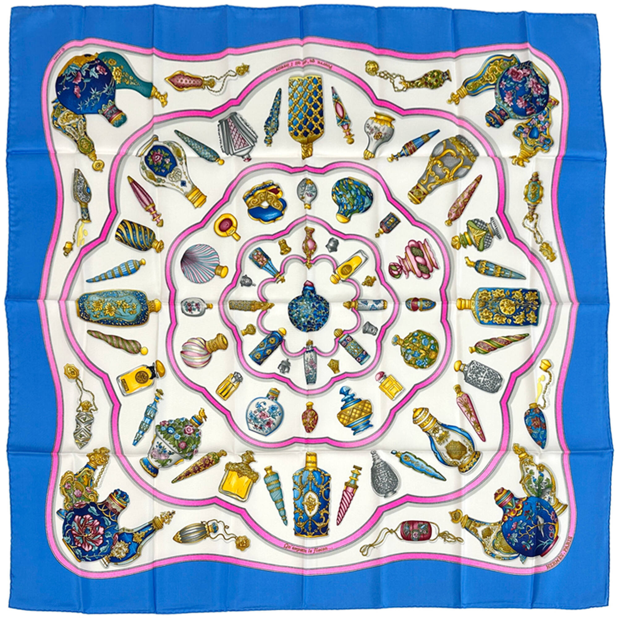 Hermes Authentic Blue Silk Scarf